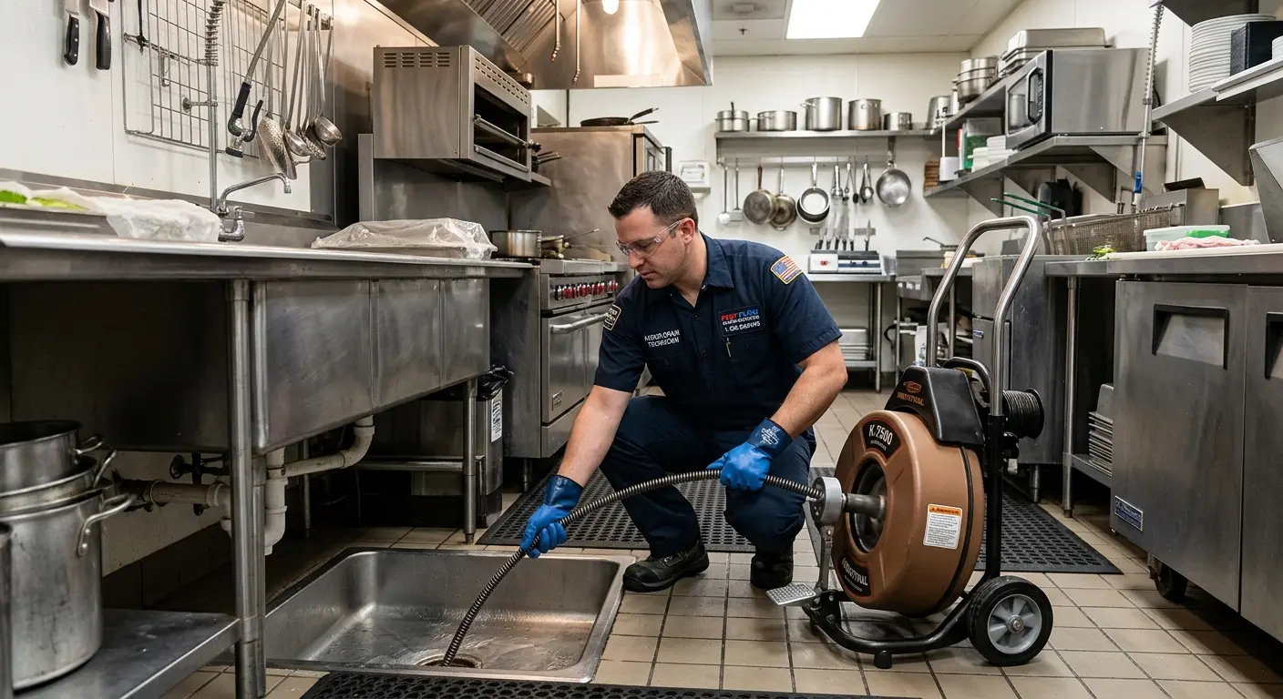 Commercial drain cleaning service in a restaurant kitchen in Reedsburg